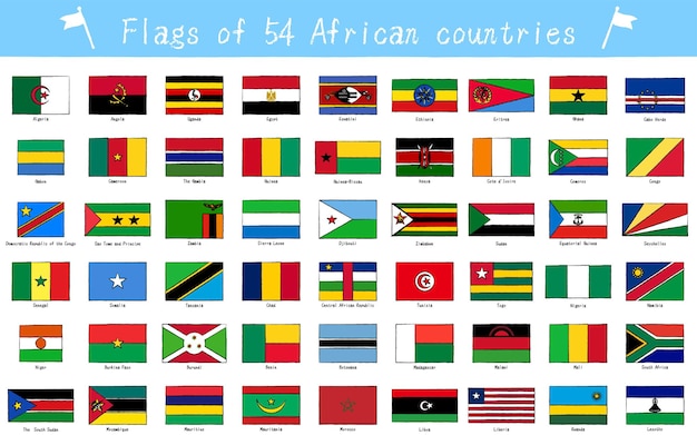 Vector set de banderas mundiales de 54 países africanos pintado a mano