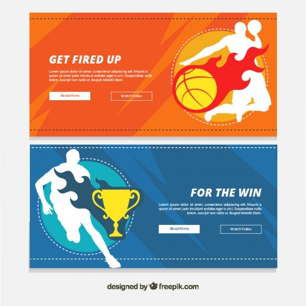 Vector set de banners de baloncesto con siluetas de jugadores