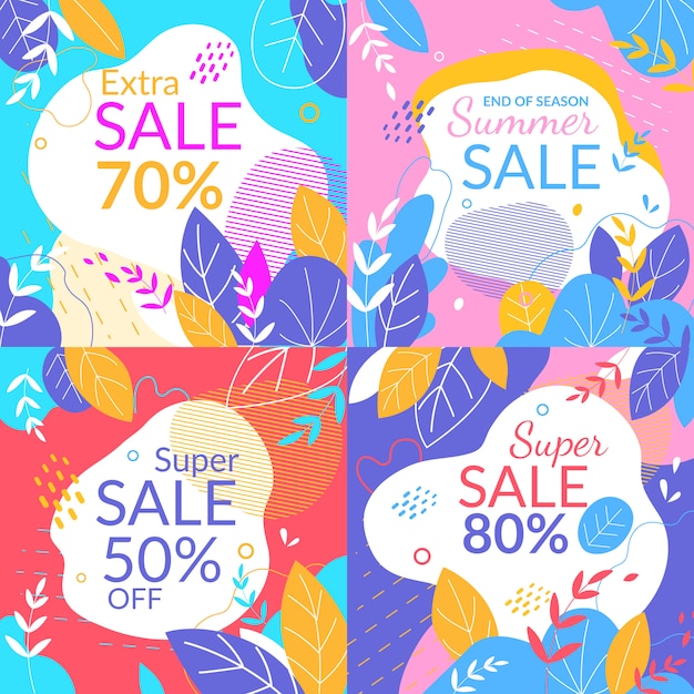 Vector set de banners cuadrados de venta de verano