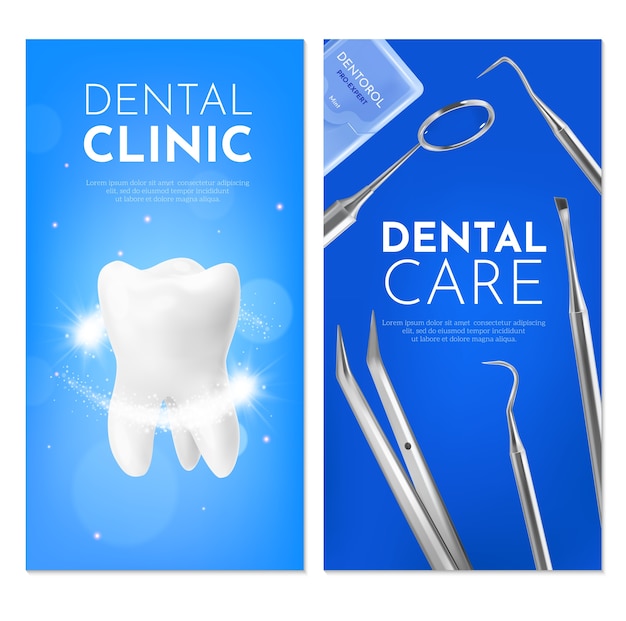 Set de banners isométricos realistas de cuidado dental