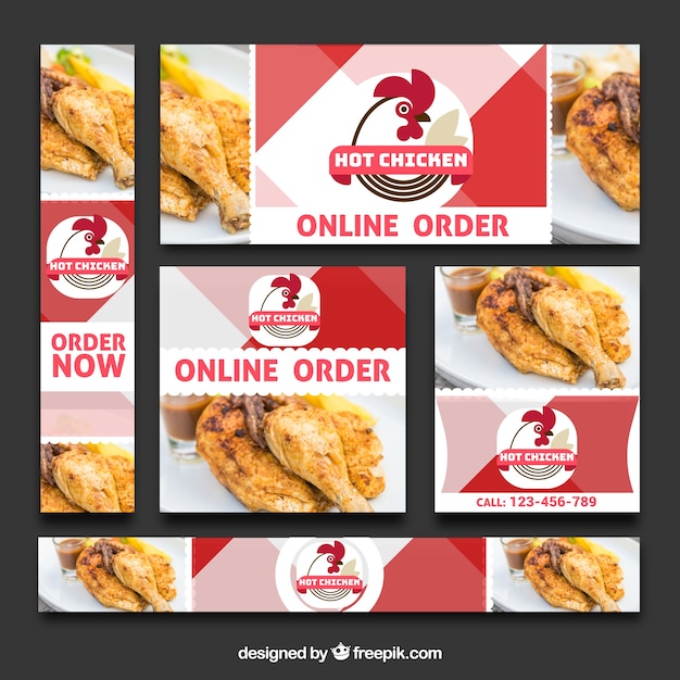 Vector set de banners de pedido de comida online