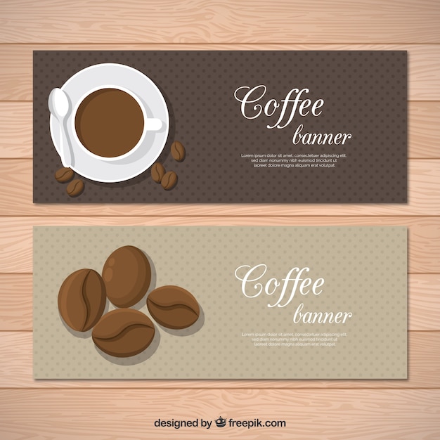 Vector set de banners vintage con taza y granos de café