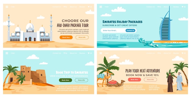 Vector set de banners web con publicidad de viajes de los emiratos