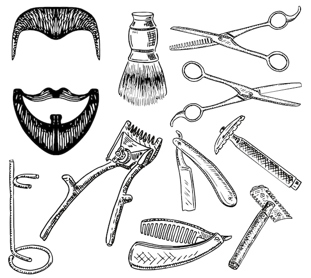 Vector set de barbería de estilo dibujado a mano