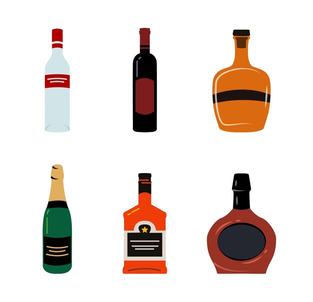 Set de bebidas alcohólicas Set de varias botellas de vodka vino coñac whisky champán