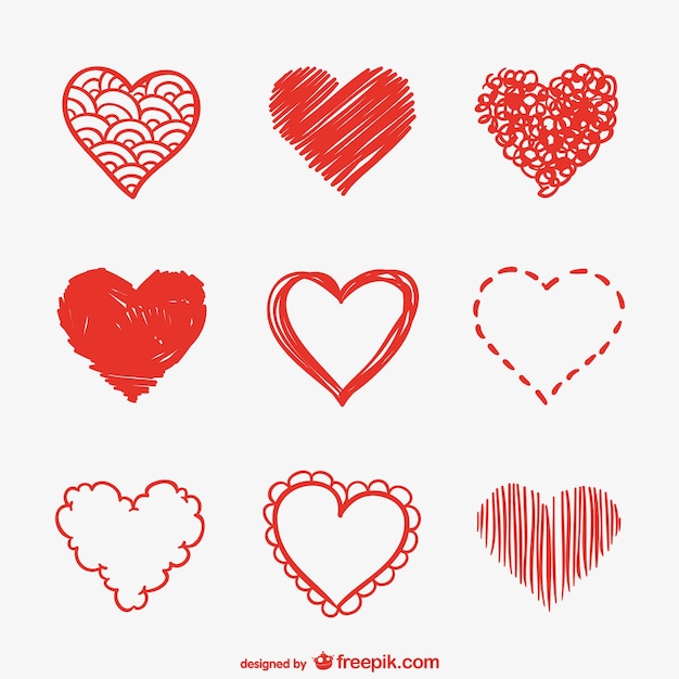Set de bocetos de corazones