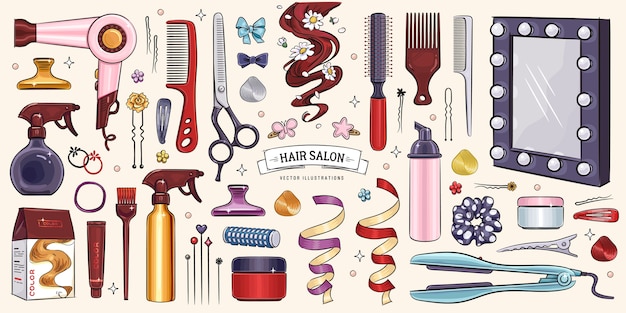 Set de bocetos objetos de salón de peluquería