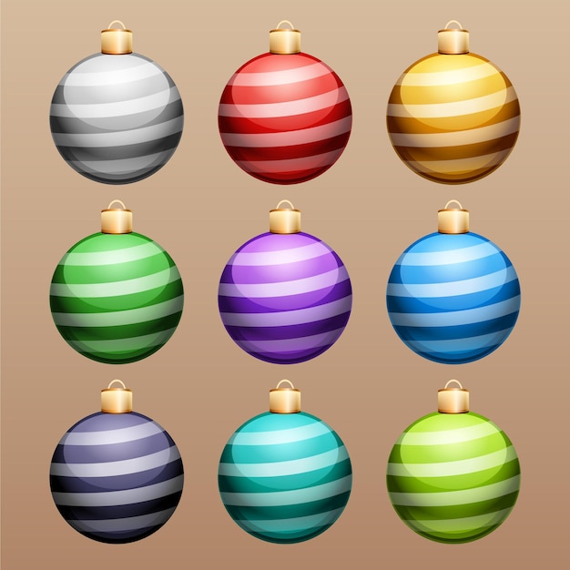 Set de bolas navideñas rayadas