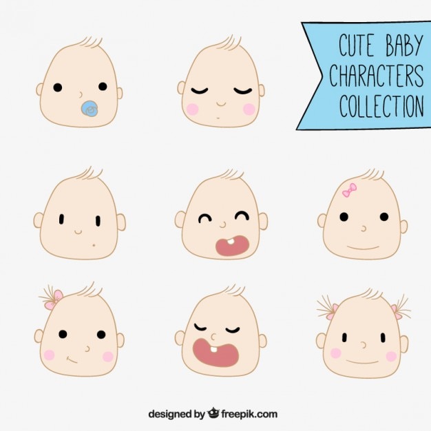 Vector set bonito de caras de bebés