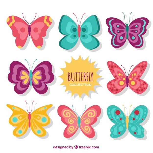 Vector set de bonitos diseños de mariposas vintage