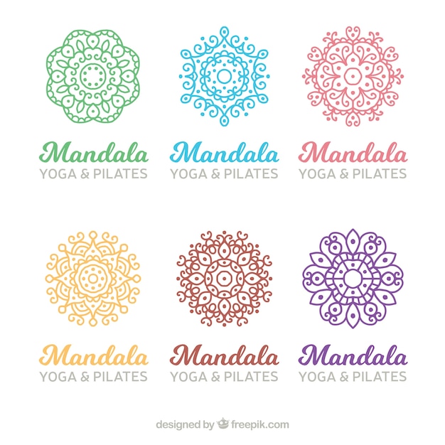 Vector set de bonitos logos de mandalas de colores