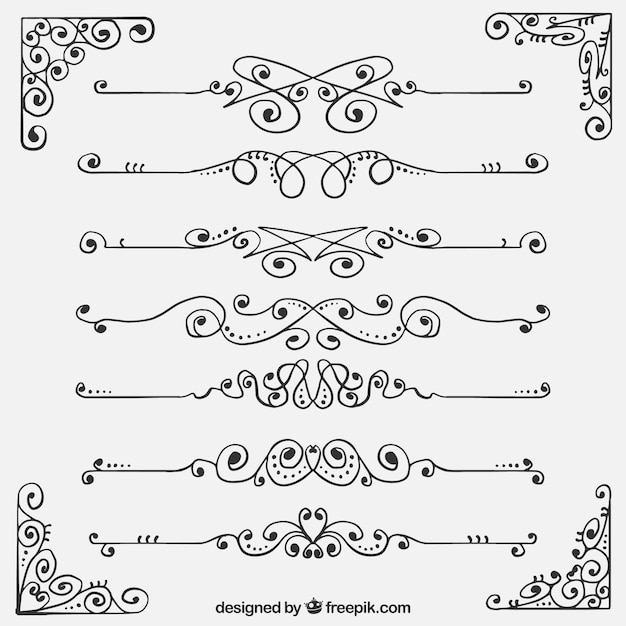 Vector set de bordes ornamentales dibujados a mano