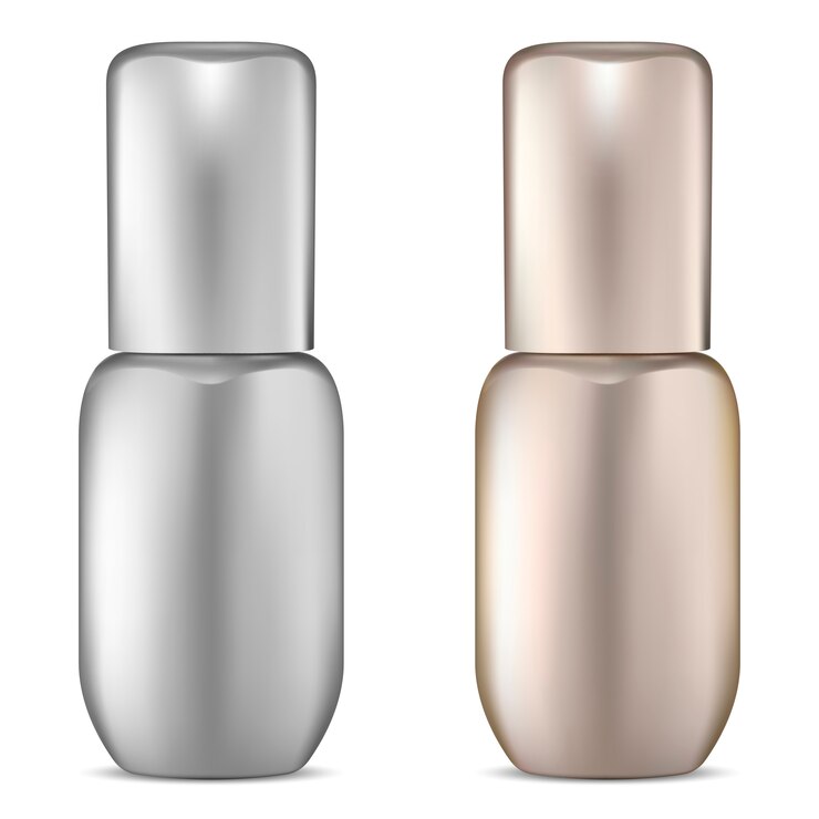 Vector set de botellas de suero premium dorado y plateado.