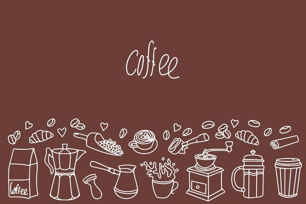Set de café Bebidas con cafeína Accesorios para la elaboración de cerveza Otros ilustraciones vectoriales en estilo doodle