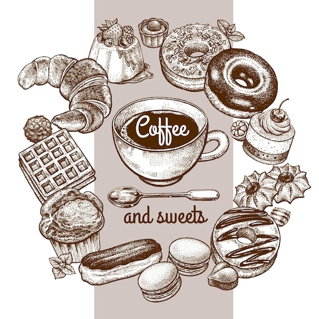 Set de café y varios postres