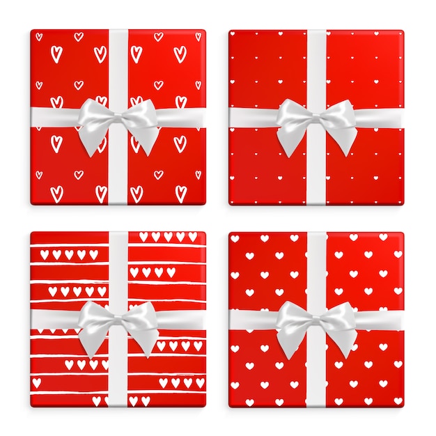 Set de cajas de regalo de San Valentín. Colección única de regalos con patrones