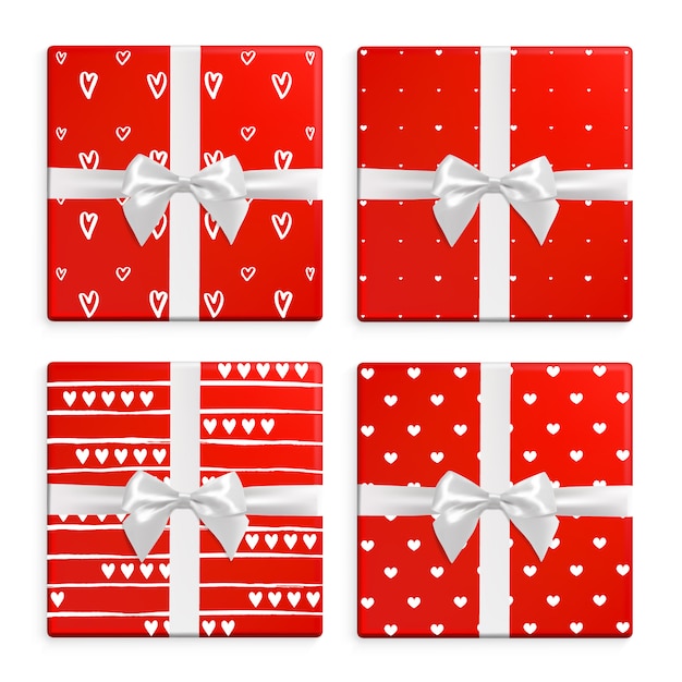 Vector set de cajas de regalo de san valentín. colección única de regalos con patrones