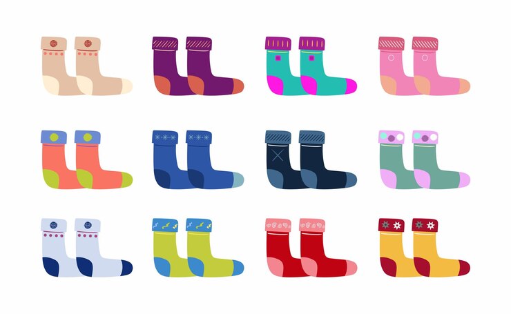 Vector set de calcetines de colores para adultos y niños textiles cálidos tejido vectorial