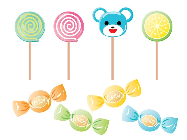 Vector set de caramelos de animal y fruta