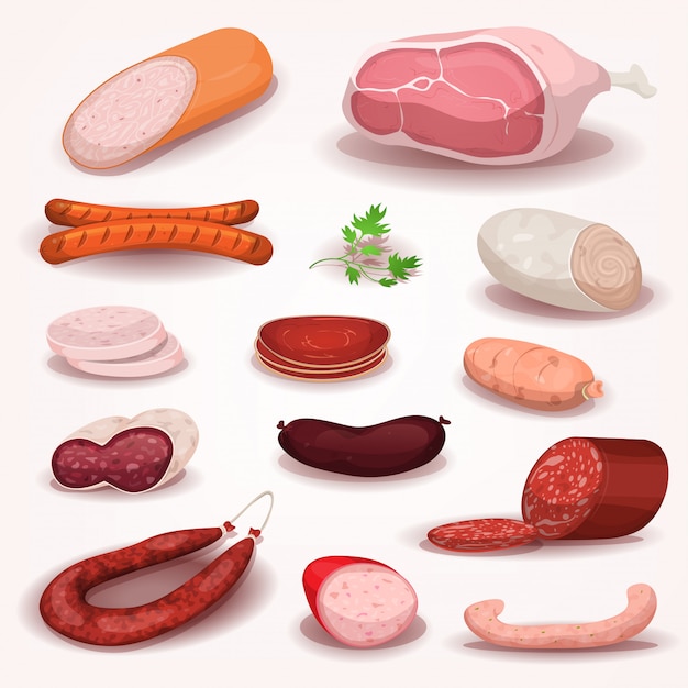 Vector set de carnes delicatessen y carnicería