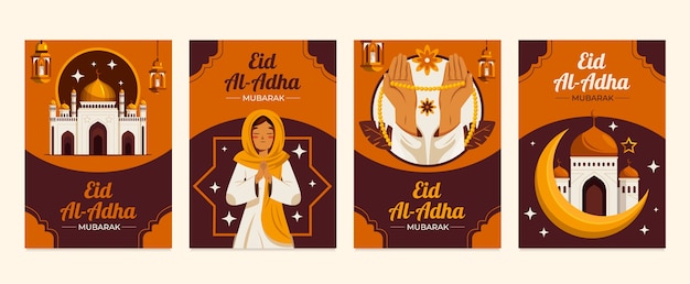 Set de cartas verticales de religión islámica dibujadas a mano
