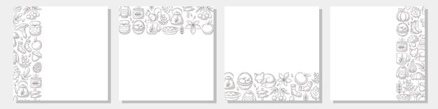Set de carteles cuadrados vectoriales de otoño con varios marcos en la parte superior inferior izquierda derecha minimalista