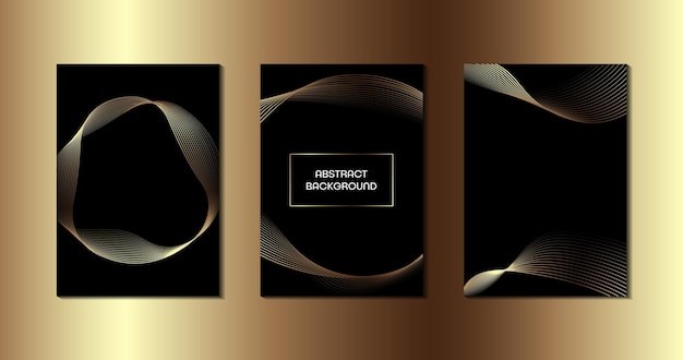 Set de carteles de lujo con líneas abstractas negras y doradas