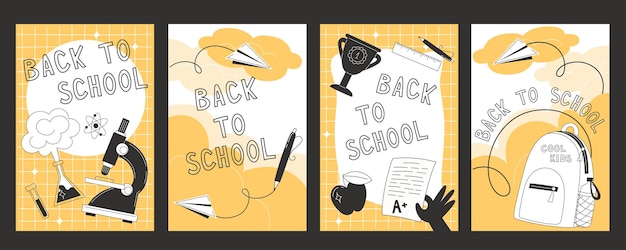 Set de carteles de las necesidades básicas de la vuelta a la escuela con suministros escolares