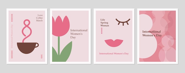 Set de carteles o tarjetas para el día de la mujer Ilustraciones de saludos lindos en estilo plano