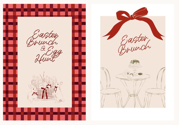 Set de carteles de primavera plantilla de tarjeta de invitación de Pascua Ilustración de arte de línea de campo
