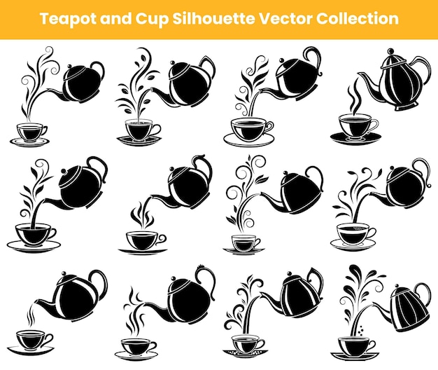 Set de ceremonia de té Tejera vertiendo té negro en taza Siluetas Colección en blanco