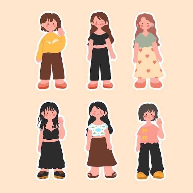 Set de chicas kawaii con pegatina