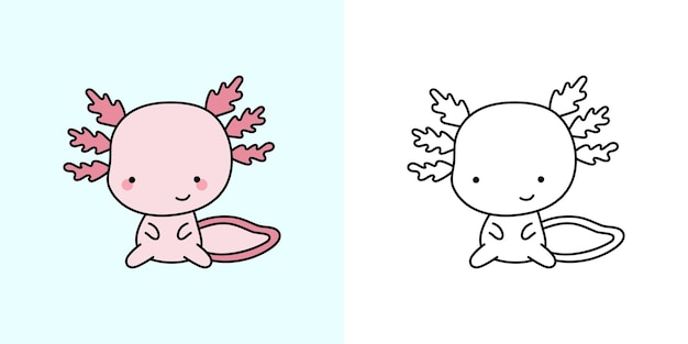 Set Clipart Unicorn Coloring Page y Colored Illustration Clip Art Kawaii Unicorn.