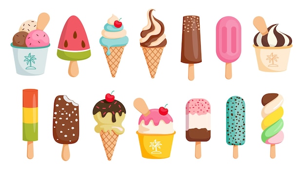 Set de cliparts para dibujar helados y helados icono de popsicle y clip art de dibujos animados de helados tropicales