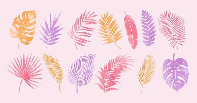 Set de cliparts de dibujos coloridos de hojas Icono de clip art de hojas pastel y elementos de símbolos en naranja rojo