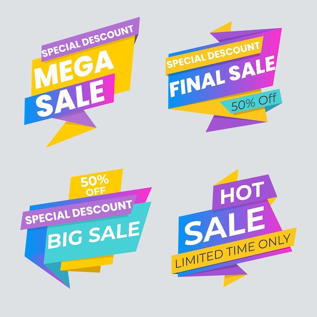 Set de colección de etiquetas de venta Set de banner de cinta y pegatina de etiqueta oferta de venta y anuncio de venta de etiqueta de insignia