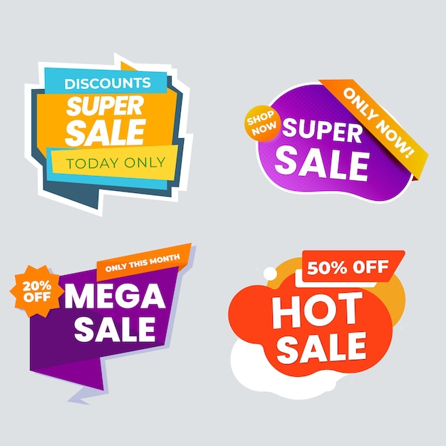 Set de colección de etiquetas de venta Set de banner de cinta y pegatina de etiqueta oferta de venta y anuncio de venta de etiqueta de insignia