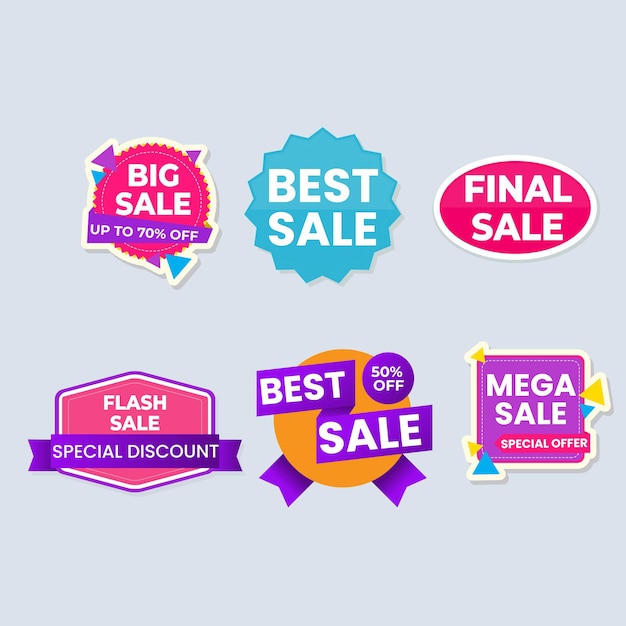 Set de colección de etiquetas de venta Set de banner de cinta y pegatina de etiqueta oferta de venta y anuncio de venta de etiqueta de insignia