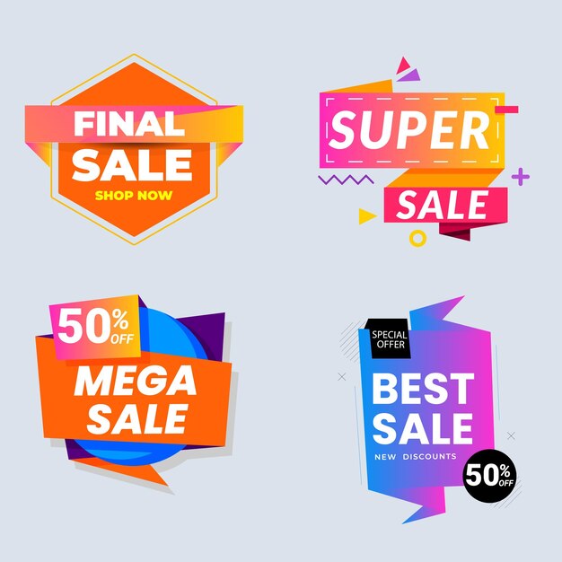 Set de colección de etiquetas de venta Set de banner de cinta y pegatina de etiqueta oferta de venta y anuncio de venta de etiqueta de insignia