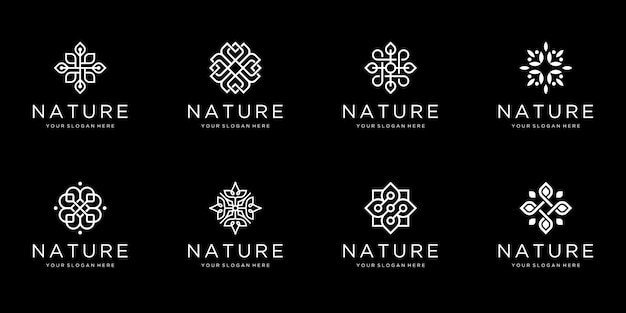 Set colección flor logo diseño línea arte.