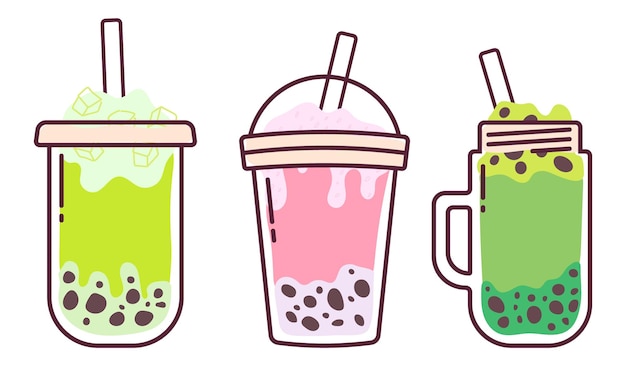 Set Collection of Bubble Tea Illustration Boba tea para un diseño lindo