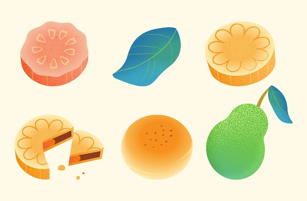 Vector set de comida para el festival de medio otoño