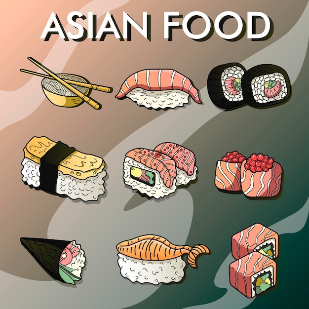 Set de comida japonesa compuesto por panecillos y pescado fresco