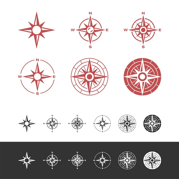 Set Compass Rose Icon Logo Plantilla Ilustración Diseño Vector EPS 10