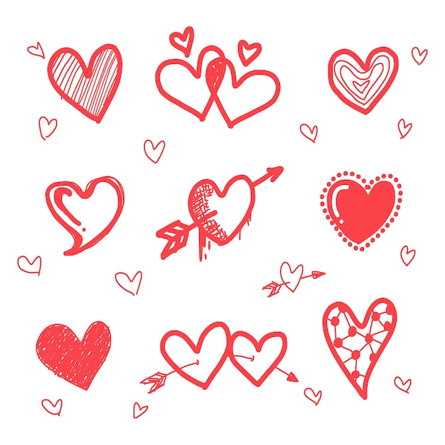 Vector set de corazones dibujados a mano