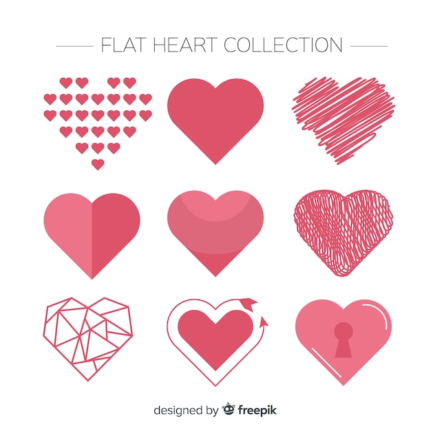 Vector set corazones planos