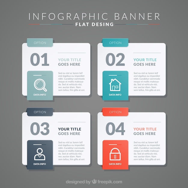 Vector set de cuatro banners infográficos planos