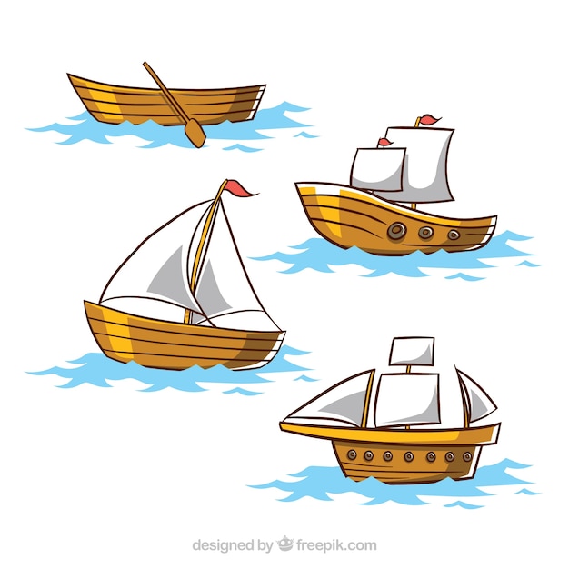 Vector set de cuatro barcos de madera