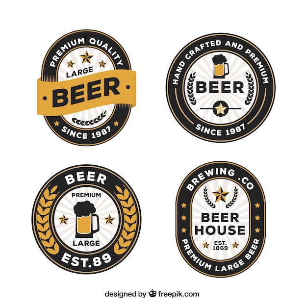 Vector set de cuatro etiquetas de cerveza premium