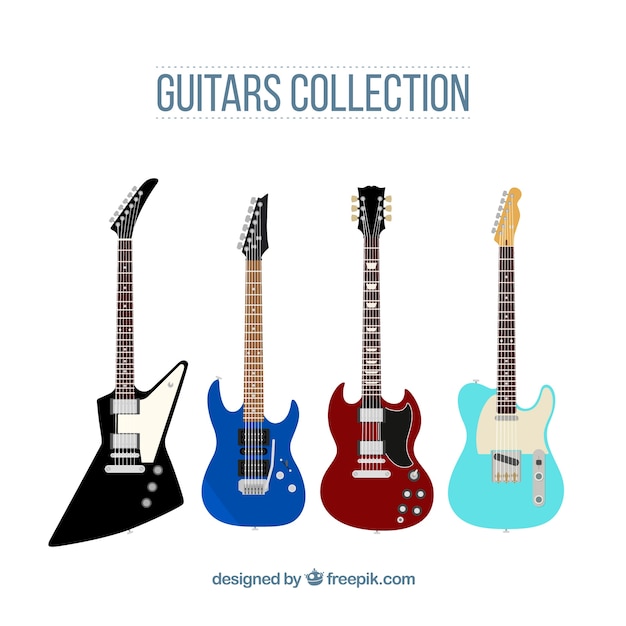 Vector set de cuatro guitarras elécticas planas